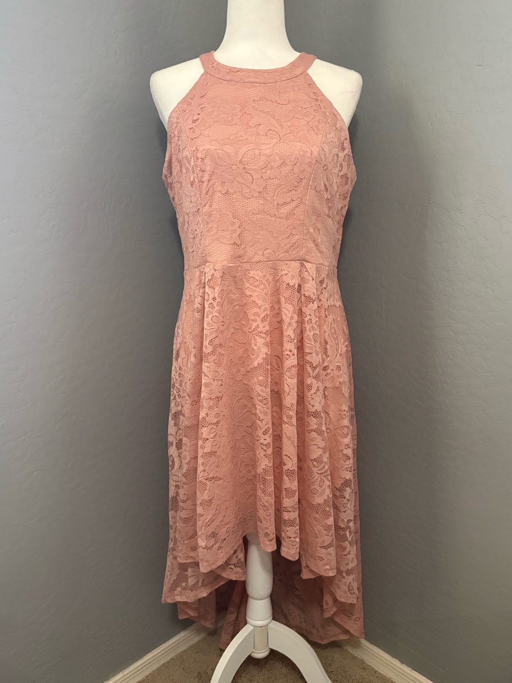 Dressystar Halter Blush Lace High-Low Dress Size XL